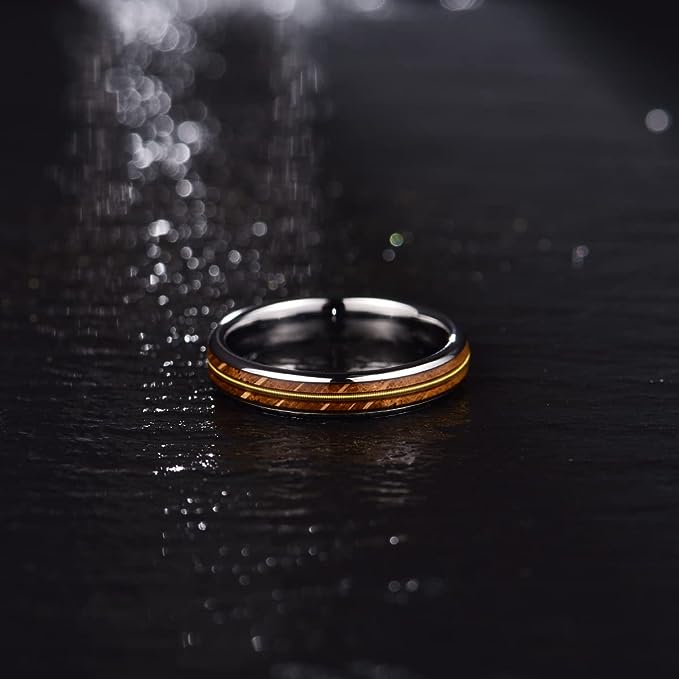 Genuine Carbide Tungsten Color: 4mm  Wood Silver Golden guitar string inlay High Polished inner-face design smooth and shiny. Comfort Fit Wedding Band Size 6-15