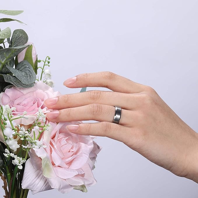 Genuine Carbide Tungsten Color: 6MM BLUE SILVER BRUSHED Design Inlay High Polished inner-face design smooth and shiny. Comfort Fit Wedding Band Size 6-15
