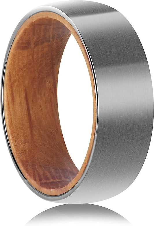 Carbide Tungsten Color: SILVER  BRUSHED 8mm RING Rosewood  Inlay High Polished inner-face design smooth and shiny. Comfort Fit Wedding Band Size 6-15