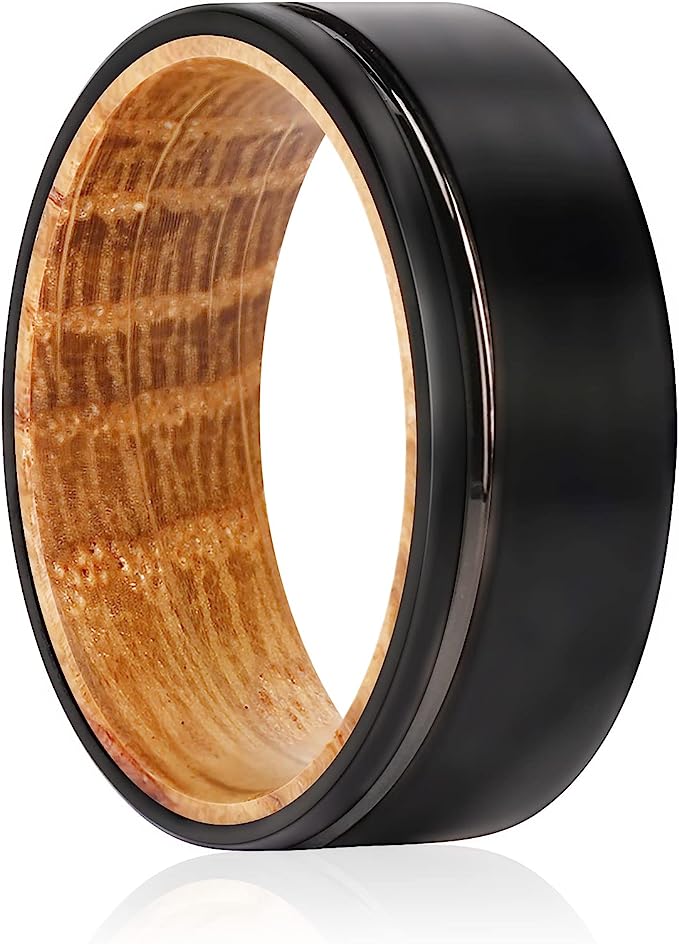 Genuine Carbide Tungsten Color: BLACK BRUSHED GROOVE LINE 8mm RING Rosewood  Inlay High Polished inner-face design smooth and shiny. Comfort Fit Wedding Band Size 6-15