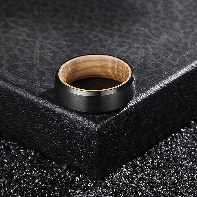 Genuine Carbide Tungsten Color: BLACK BRUSHED 8mm RING Rosewood  Inlay High Polished inner-face design smooth and shiny. Comfort Fit Wedding Band Size 6-15