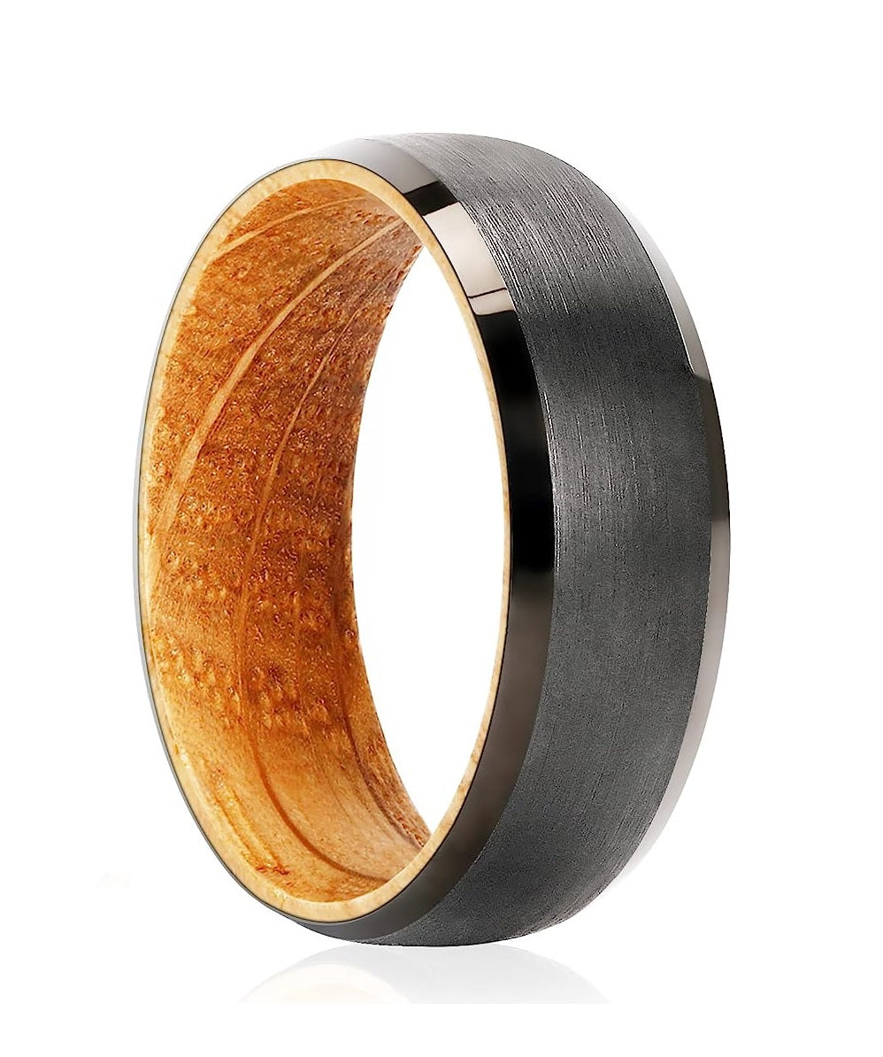 Genuine Carbide Tungsten Color: BLACK BRUSHED 8mm RING Rosewood  Inlay High Polished inner-face design smooth and shiny. Comfort Fit Wedding Band Size 6-15