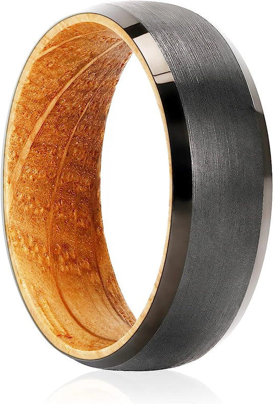 Genuine Carbide Tungsten Color: BLACK BRUSHED 8mm RING Rosewood  Inlay High Polished inner-face design smooth and shiny. Comfort Fit Wedding Band Size 6-15