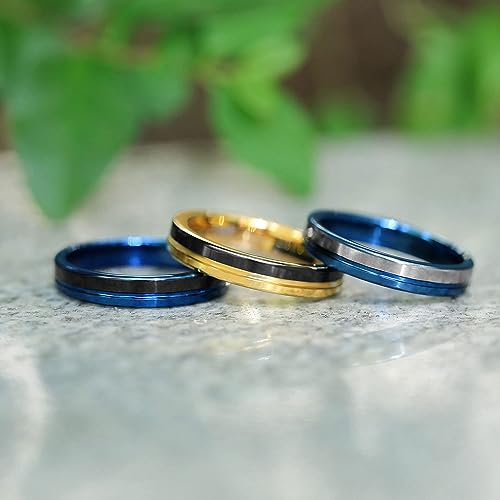 Genuine Carbide Tungsten Color: Design 4mm blue and Black band blue line, Black Blue Line Center Inlay High Polished inner-face design smooth and shiny. Comfort Fit Wedding Band Size 6-15