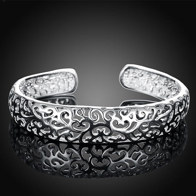 925 Sterling Silver Bangle Bracelet, Fashion Open Bangle Cuff Jewelry for Women Girls H