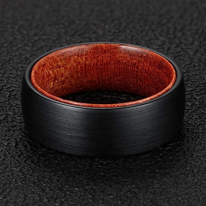 Genuine Carbide Tungsten Color: BLACK 8mm RING Rosewood BLACK Inlay High Polished inner-face design smooth and shiny. Comfort Fit Wedding Band Size 6-15