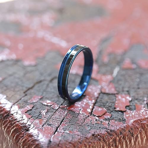 Genuine Carbide Tungsten Color: Design 4mm blue and Black band blue line, Black Blue Line Center Inlay High Polished inner-face design smooth and shiny. Comfort Fit Wedding Band Size 6-15