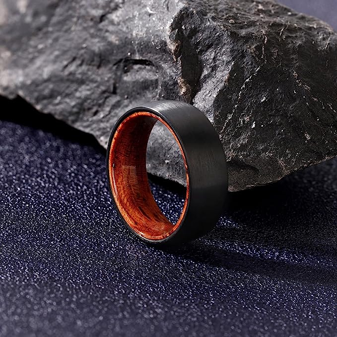Genuine Carbide Tungsten Color: BLACK 8mm RING Rosewood BLACK Inlay High Polished inner-face design smooth and shiny. Comfort Fit Wedding Band Size 6-15