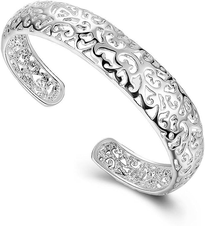 925 Sterling Silver Bangle Bracelet, Fashion Open Bangle Cuff Jewelry for Women Girls H