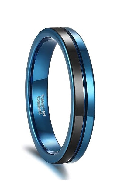 Genuine Carbide Tungsten Color: Design 4mm blue and Black band blue line, Black Blue Line Center Inlay High Polished inner-face design smooth and shiny. Comfort Fit Wedding Band Size 6-15