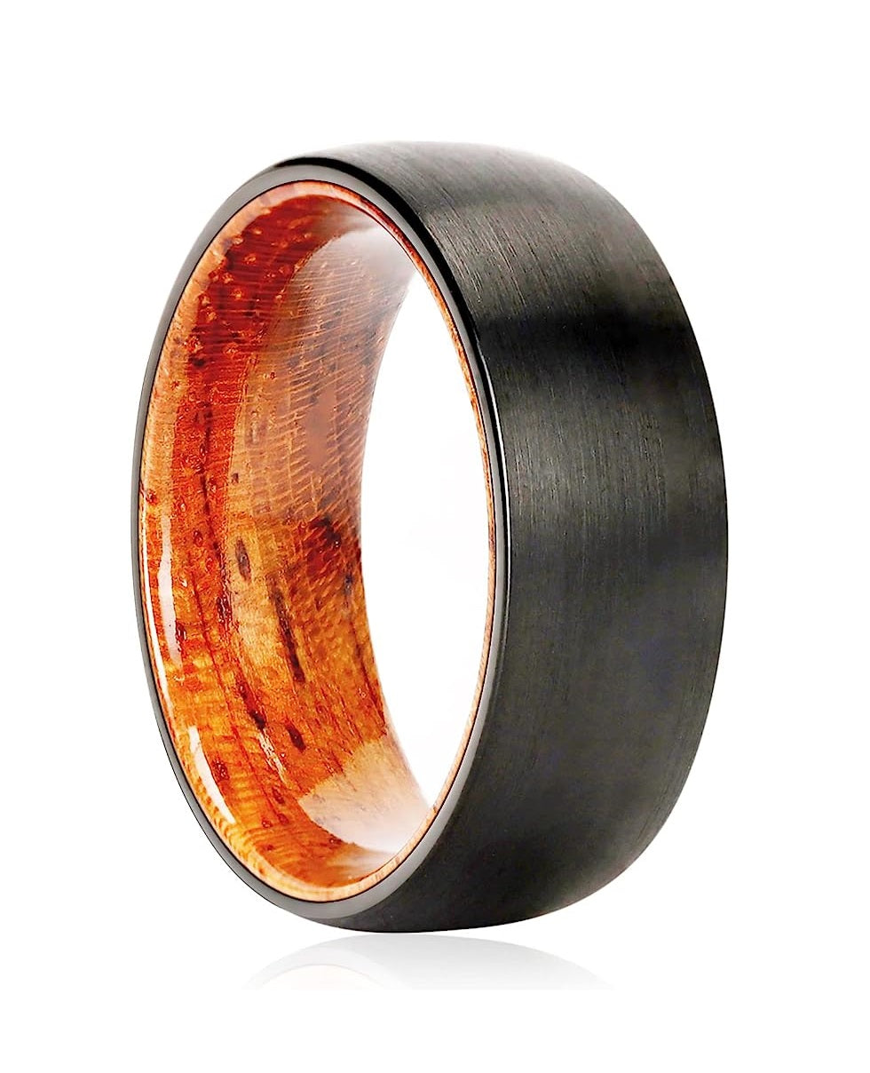 Genuine Carbide Tungsten Color: BLACK 8mm RING Rosewood BLACK Inlay High Polished inner-face design smooth and shiny. Comfort Fit Wedding Band Size 6-15
