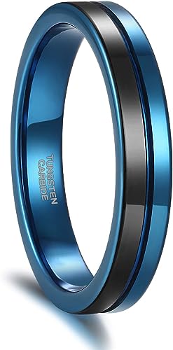 Genuine Carbide Tungsten Color: Design 4mm blue and Black band blue line, Black Blue Line Center Inlay High Polished inner-face design smooth and shiny. Comfort Fit Wedding Band Size 6-15