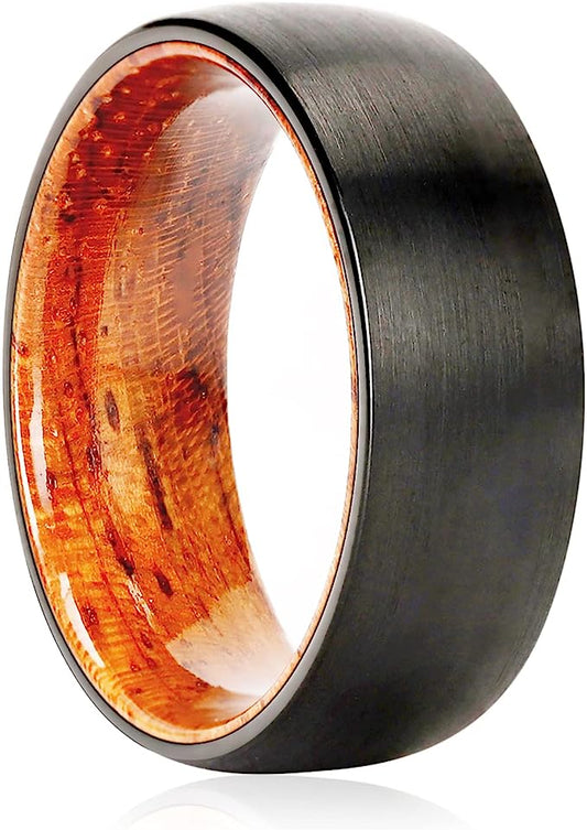 Genuine Carbide Tungsten Color: BLACK 8mm RING Rosewood BLACK Inlay High Polished inner-face design smooth and shiny. Comfort Fit Wedding Band Size 6-15