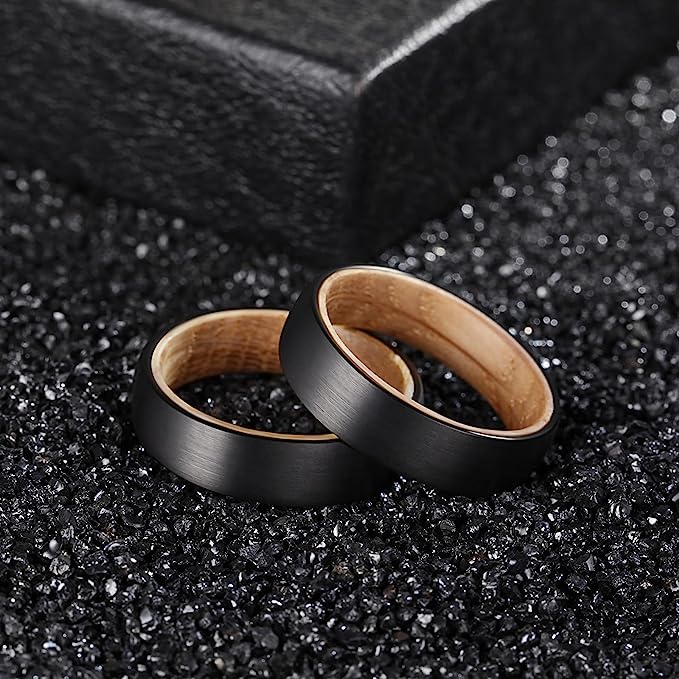 Genuine Carbide Tungsten Color: BLACK 8mm RING Rosewood Inlay High Polished inner-face design smooth and shiny. Comfort Fit Wedding Band Size 6-15