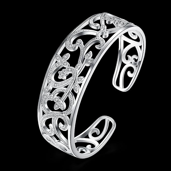 925 Sterling Silver Bangle Bracelet, Fashion Open Bangle Cuff Jewelry for Women Girls High Polished.