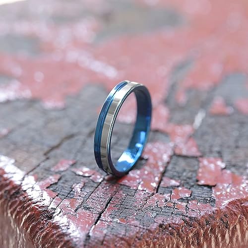 Genuine Carbide Tungsten Color: Design 4mm blue and silver band blue line, Black Blue Line Center Inlay High Polished inner-face design smooth and shiny. Comfort Fit Wedding Band Size 6-15