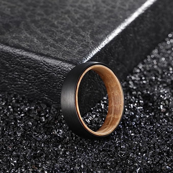 Genuine Carbide Tungsten Color: BLACK 8mm RING Rosewood Inlay High Polished inner-face design smooth and shiny. Comfort Fit Wedding Band Size 6-15