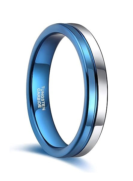 Genuine Carbide Tungsten Color: Design 4mm blue and silver band blue line, Black Blue Line Center Inlay High Polished inner-face design smooth and shiny. Comfort Fit Wedding Band Size 6-15