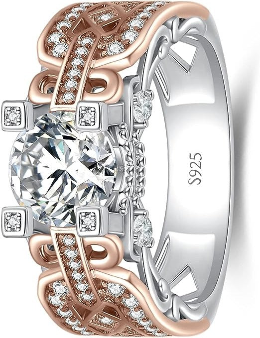 14K Rose Gold HIGH-QUALITY AAA CUBIC ZIRCONIA 925 STERLING SILVER RING