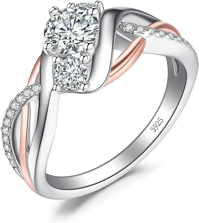 925 Sterling Silver RING 14K Rose Gold HIGH-QUALITY CUBIC ZIRCONIA PROMISE RING FOR HER Bridal High Polished