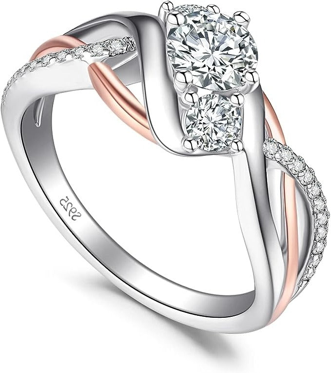 925 Sterling Silver RING 14K Rose Gold HIGH-QUALITY CUBIC ZIRCONIA PROMISE RING FOR HER Bridal High Polished