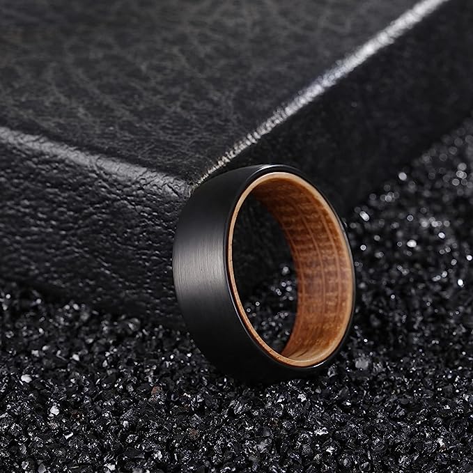 Genuine Carbide Tungsten Color: BLACK 8mm RING Rosewood Inlay High Polished inner-face design smooth and shiny. Comfort Fit Wedding Band Size 6-15