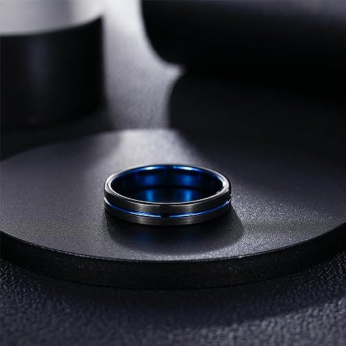 Genuine Carbide Tungsten Color: Design 4MM Black Blue Line Center Inlay High Polished inner-face design smooth and shiny. Comfort Fit Wedding Band Size 6-15