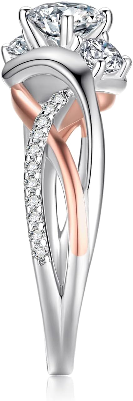 925 Sterling Silver RING 14K Rose Gold HIGH-QUALITY CUBIC ZIRCONIA PROMISE RING FOR HER Bridal High Polished