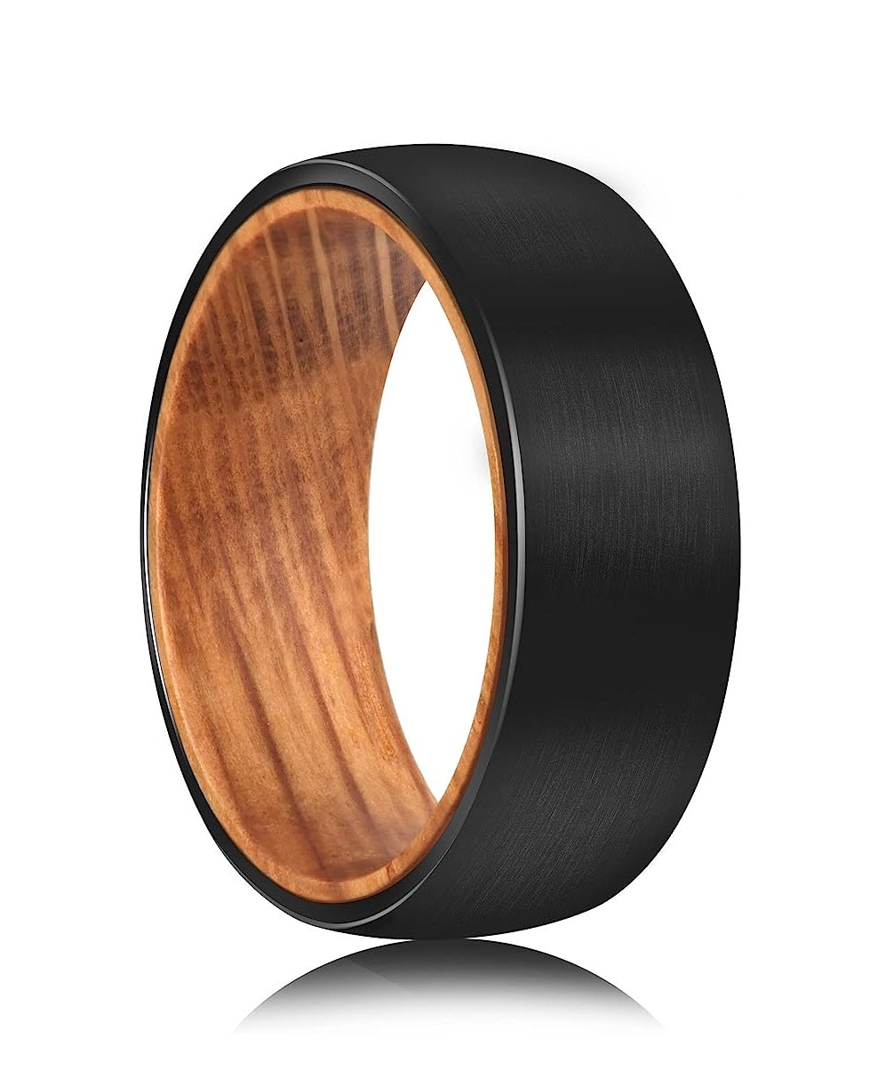 Genuine Carbide Tungsten Color: BLACK 8mm RING Rosewood Inlay High Polished inner-face design smooth and shiny. Comfort Fit Wedding Band Size 6-15