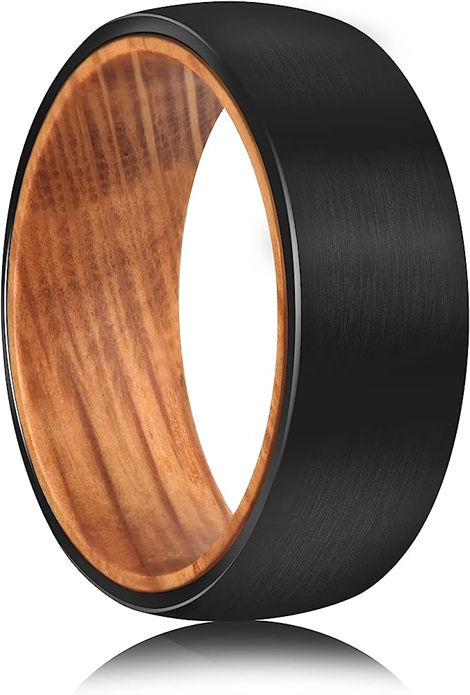 Genuine Carbide Tungsten Color: BLACK 8mm RING Rosewood Inlay High Polished inner-face design smooth and shiny. Comfort Fit Wedding Band Size 6-15