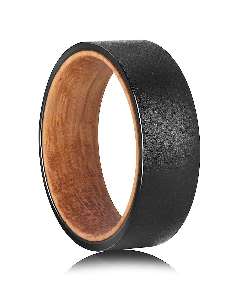 Genuine Carbide Tungsten Color: BLACK 8mm RING Rosewood Inlay High Polished inner-face design smooth and shiny. Comfort Fit Wedding Band Size 6-15