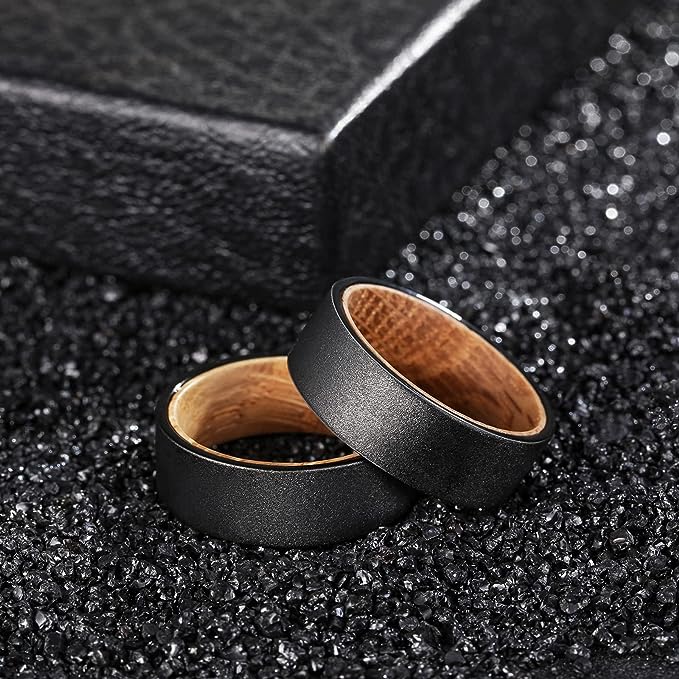 Genuine Carbide Tungsten Color: BLACK 8mm RING Rosewood Inlay High Polished inner-face design smooth and shiny. Comfort Fit Wedding Band Size 6-15