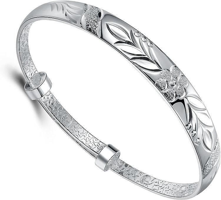 925 Sterling Silver Bangle Bracelet, Fashion Jewelry for Women Girls High Polished.