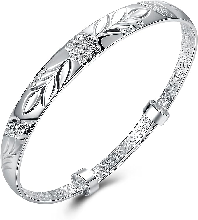 925 Sterling Silver Bangle Bracelet, Fashion Jewelry for Women Girls High Polished.