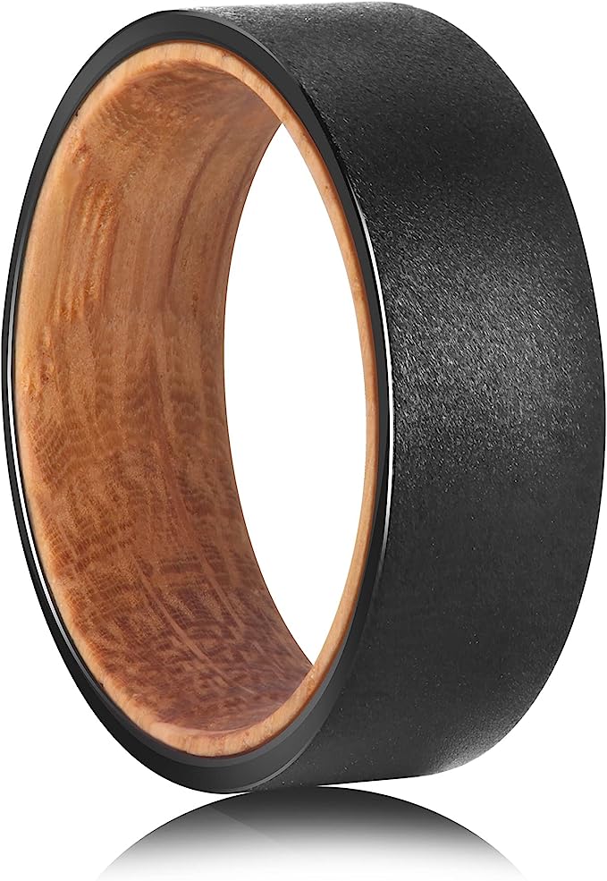 Genuine Carbide Tungsten Color: BLACK 8mm RING Rosewood Inlay High Polished inner-face design smooth and shiny. Comfort Fit Wedding Band Size 6-15