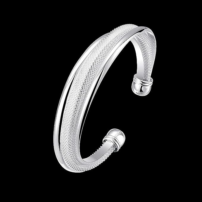 925 Sterling Silver Bangle Bracelet, Fashion Open Bangle Cuff Jewelry for Women Girls High Polished