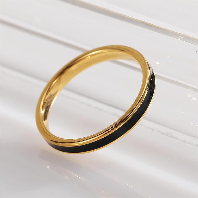 Genuine Carbide Tungsten Color: Design 3MM Gold Black Inlay High Polished inner-face design smooth and shiny. Comfort Fit Wedding Band Size 6-15