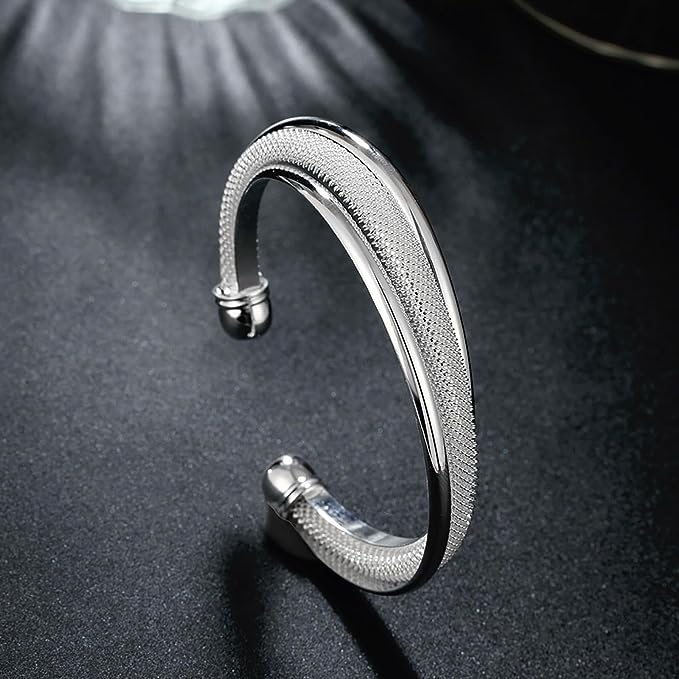 925 Sterling Silver Bangle Bracelet, Fashion Open Bangle Cuff Jewelry for Women Girls High Polished