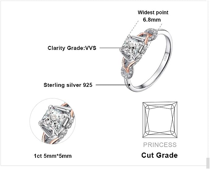 925 Sterling Silver RING 14K Rose Gold CUBIC ZIRCONIA Wedding Band Promise Ring Bridal