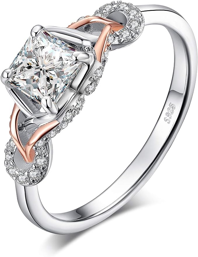 925 Sterling Silver RING 14K Rose Gold CUBIC ZIRCONIA Wedding Band Promise Ring Bridal