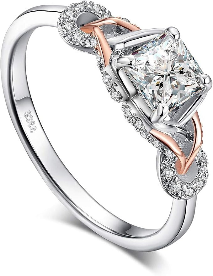 925 Sterling Silver RING 14K Rose Gold CUBIC ZIRCONIA Wedding Band Promise Ring Bridal