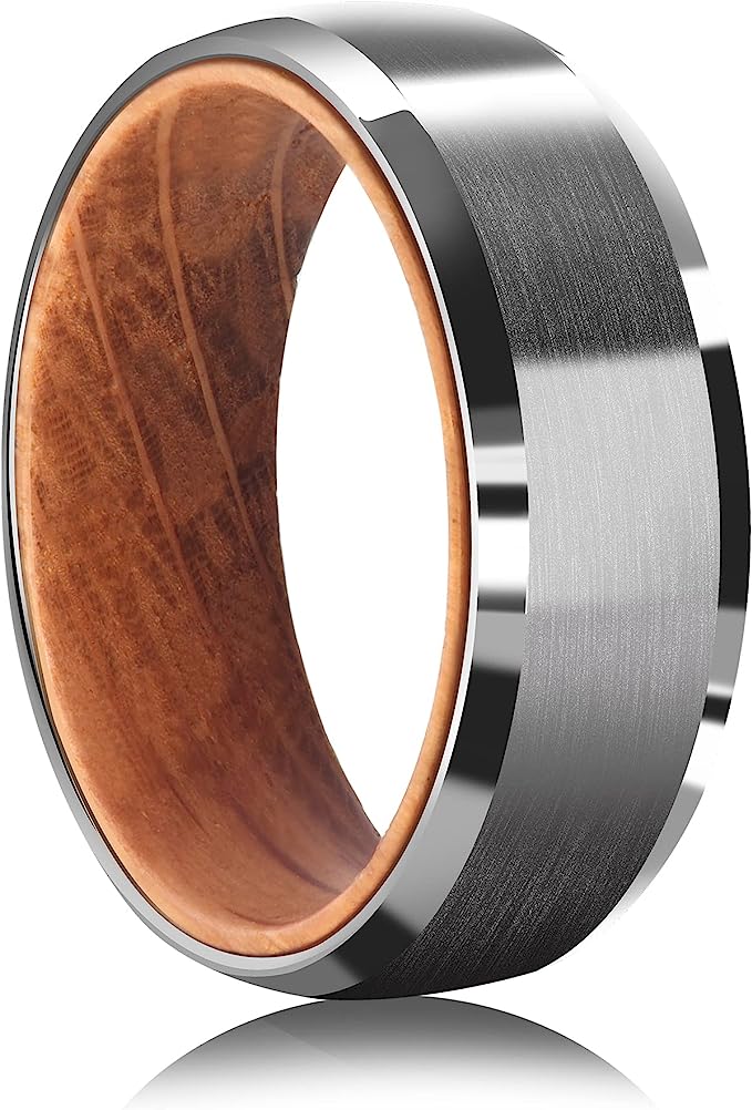 Genuine Carbide Tungsten Color: SILVER 8mm HAMMERED RING Rosewood Inlay High Polished inner-face design smooth and shiny. Comfort Fit Wedding Band Size 6-15