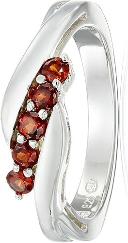 925 Sterling Silver RING five genuine garnet stones set in high polished sterling silver