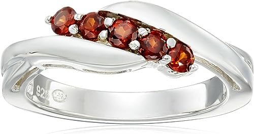 925 Sterling Silver RING five genuine garnet stones set in high polished sterling silver