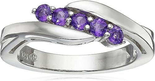 925 Sterling Silver RING featuring a row of five genuine AfricanAamethyst stones set in high polished sterling silver