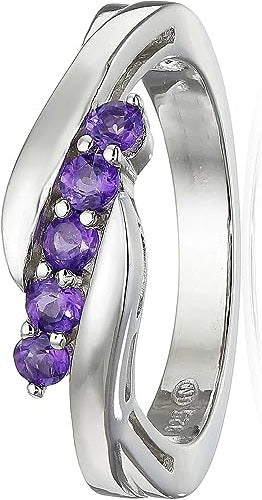 925 Sterling Silver RING featuring a row of five genuine AfricanAamethyst stones set in high polished sterling silver