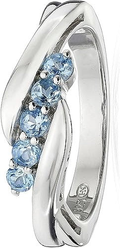 925 Sterling Silver RING featuring a row of five genuine Swiss blue topaz stones set in high polished sterling silver