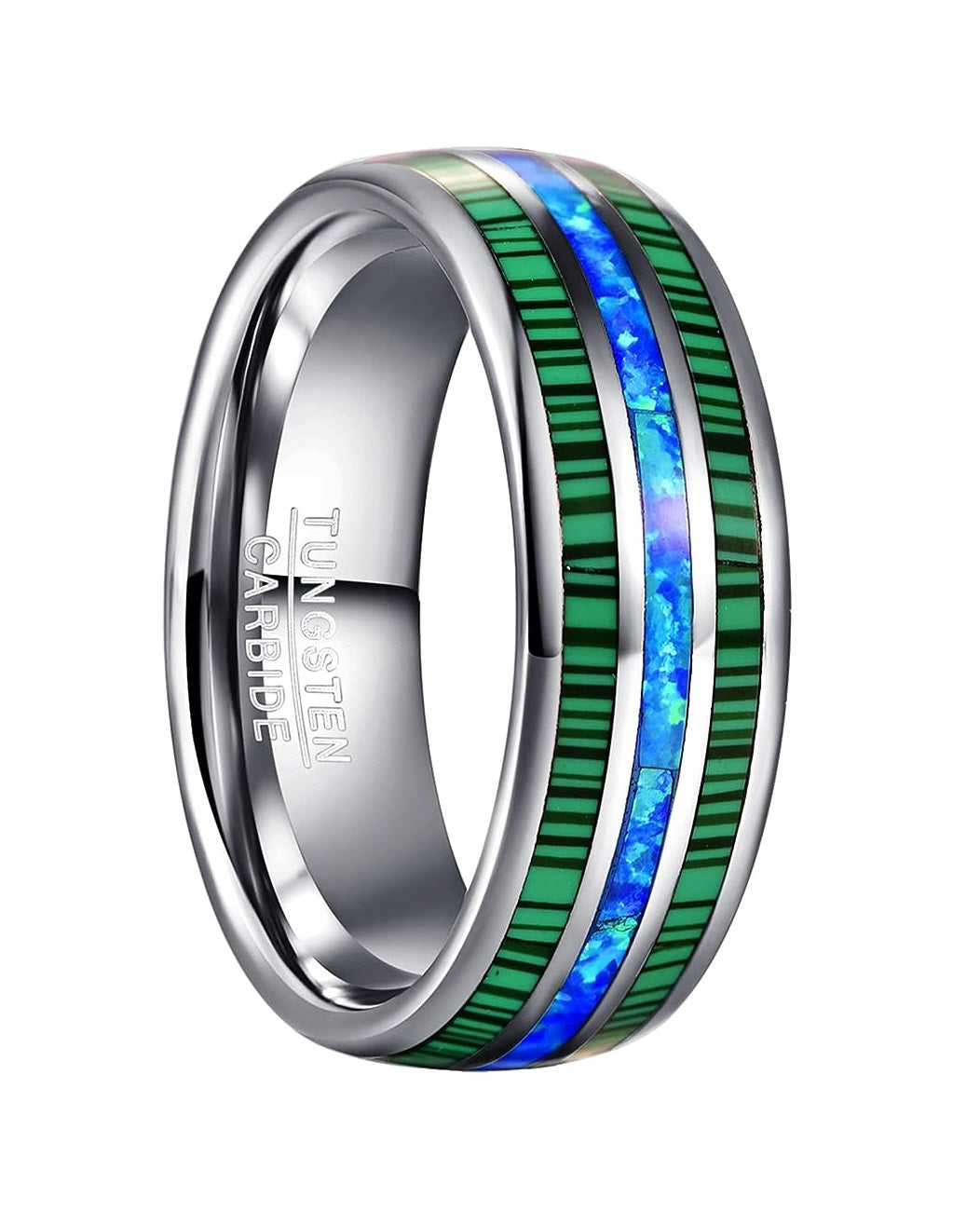 Copy of Genuine Carbide Tungsten Color: 8mm RING Silver Blue  Silver Inner high polished inner-face design smooth and shiny. Comfort Fit Wedding Band Size 6-15