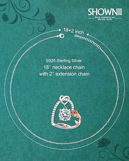 ONE :💎Pendant FLOWER HEART Necklace💎MOISSANITE DIAMOND 18k WHITE GOLD PLATED OVER 925 STERLNG SILVER