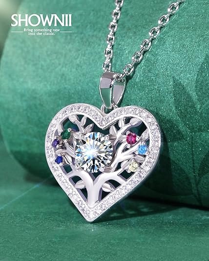 ONE :💎Pendant TREE HEART Necklace💎MOISSANITE DIAMOND 18k WHITE GOLD PLATED OVER 925 STERLNG SILVER